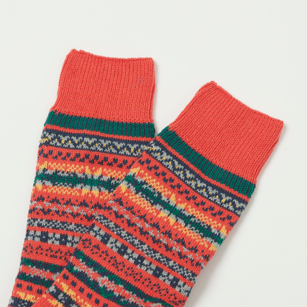 RoToTo Fairisle Jacquard Crew Sock - Red