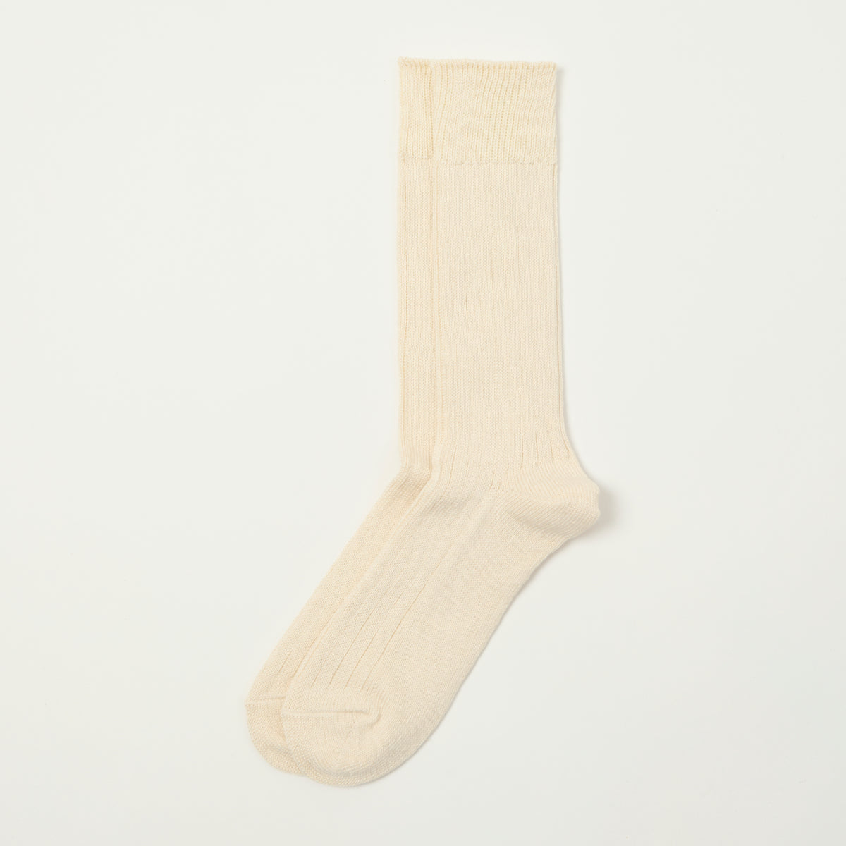 RoToTo Linen Cotton Ribbed Crew Sock - Ecru