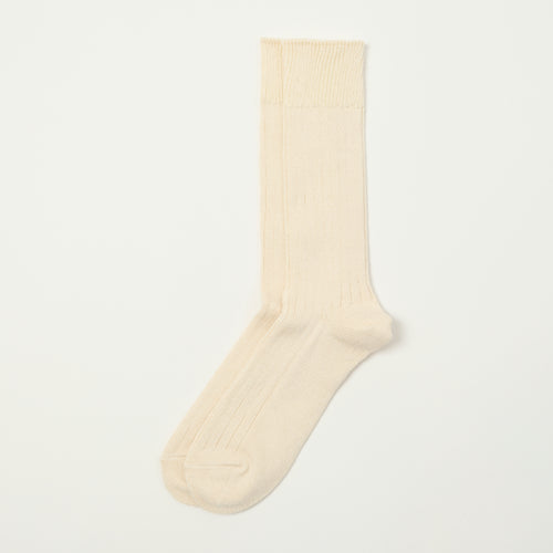 RoToTo Linen Cotton Ribbed Crew Sock - Ecru
