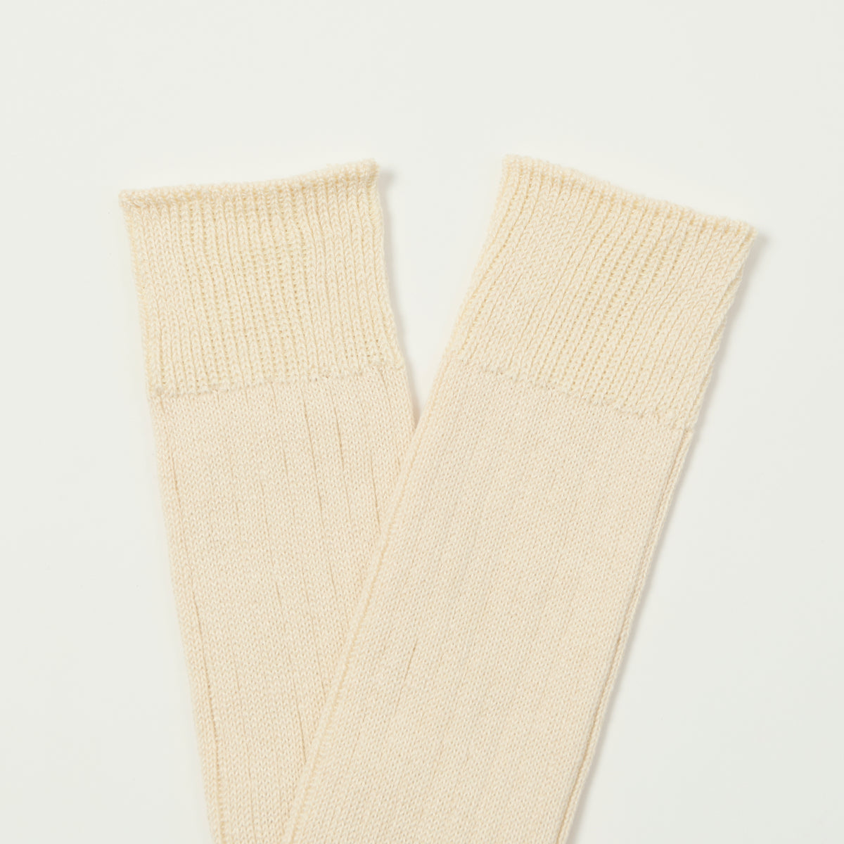 RoToTo Linen Cotton Ribbed Crew Sock - Ecru