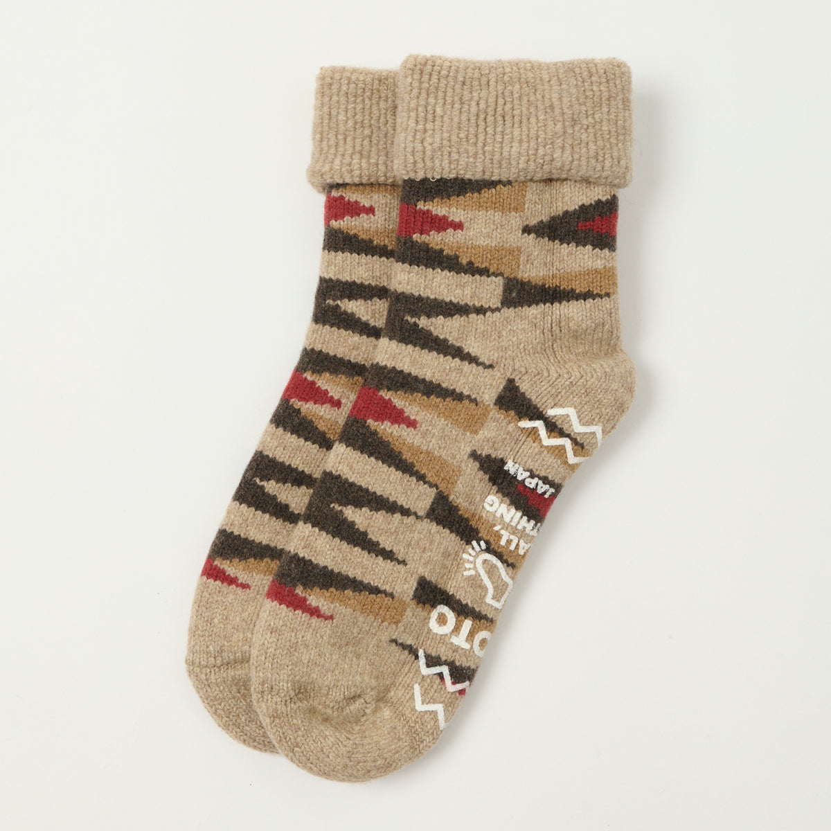 RoToTo Merino Lambs Wool 'Native' Room Sock - Light Brown