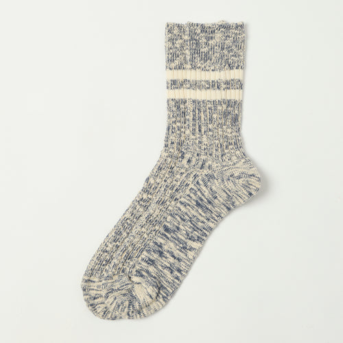 RoToTo Organic Cotton Slub Stripe Sock - Navy