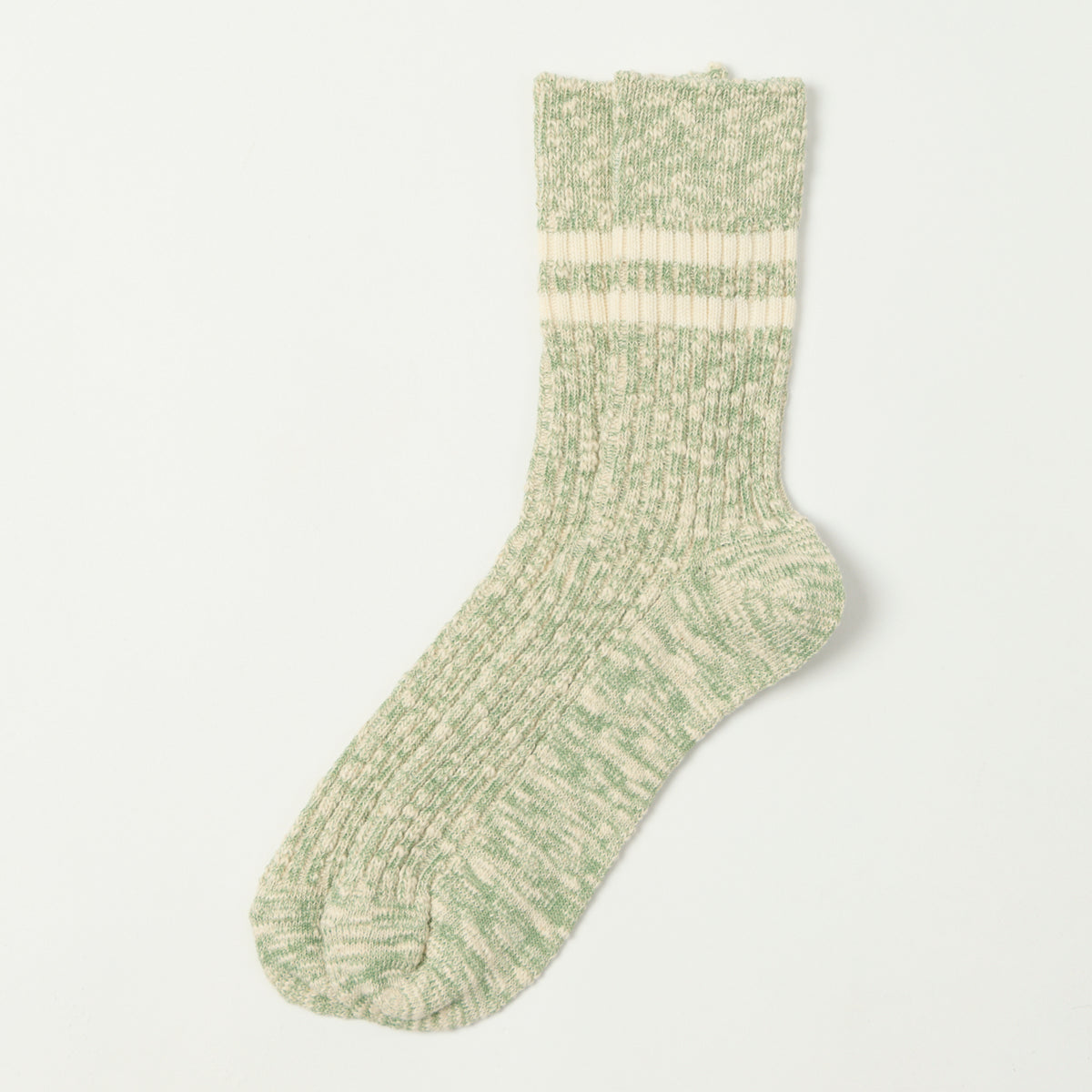 RoToTo Organic Cotton Slub Stripe Sock - Light Green