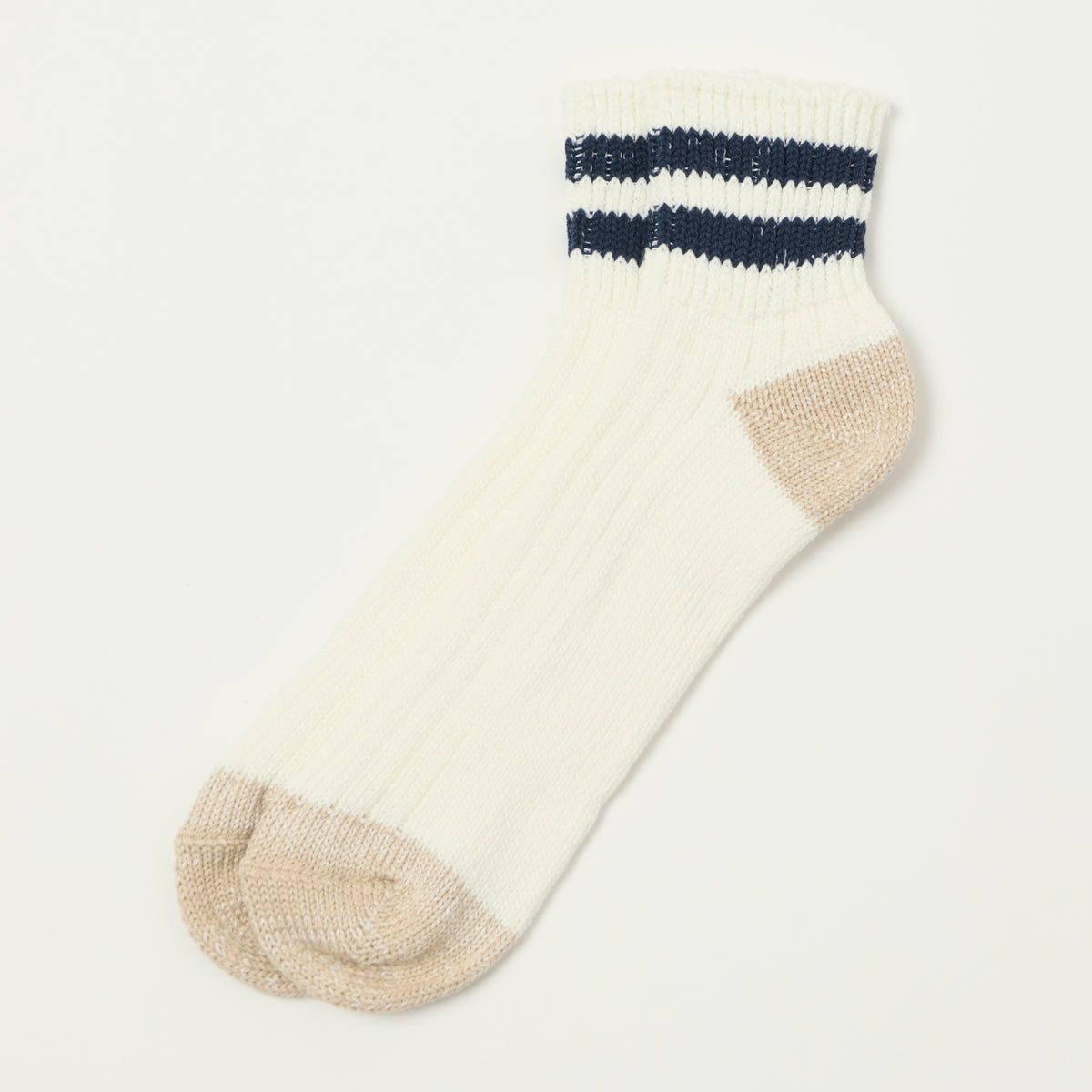 RoToTo Old School Ribbed Ankle Sock - White/Navy