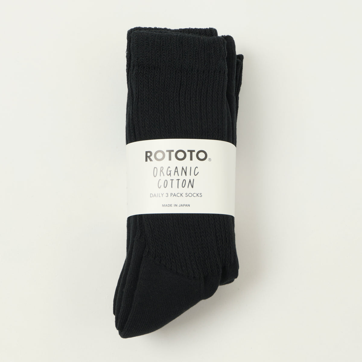 Rototo Organic Daily Three Pack Crew Socks - Black