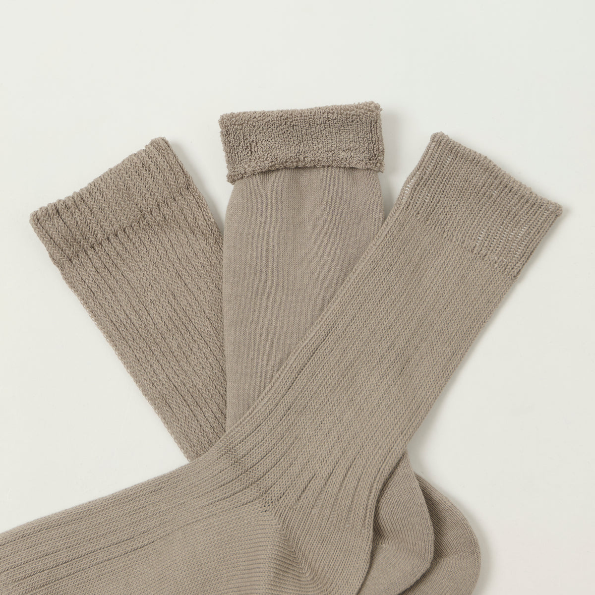 Rototo Organic Daily 3 Pack Crew Socks - Greige