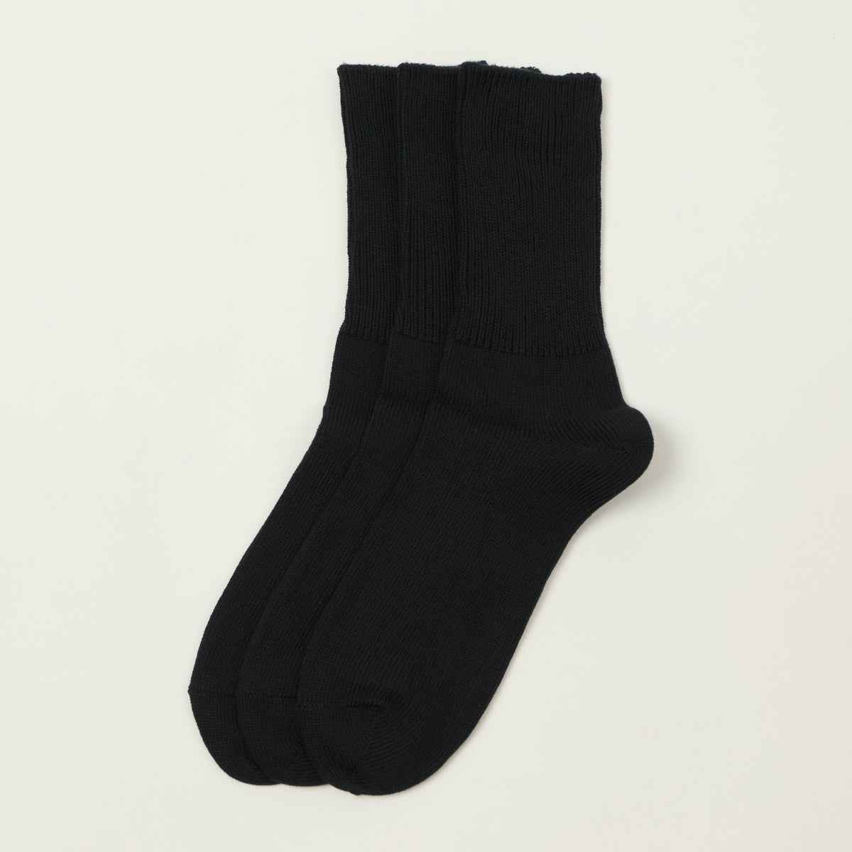 Rototo Organic Daily 3 Pack Ribbed Crew Sock - Black