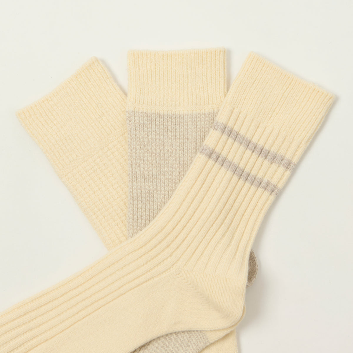 Rototo Recycled Cotton/Wool Daily 3 Pack Socks - Off White/Grey