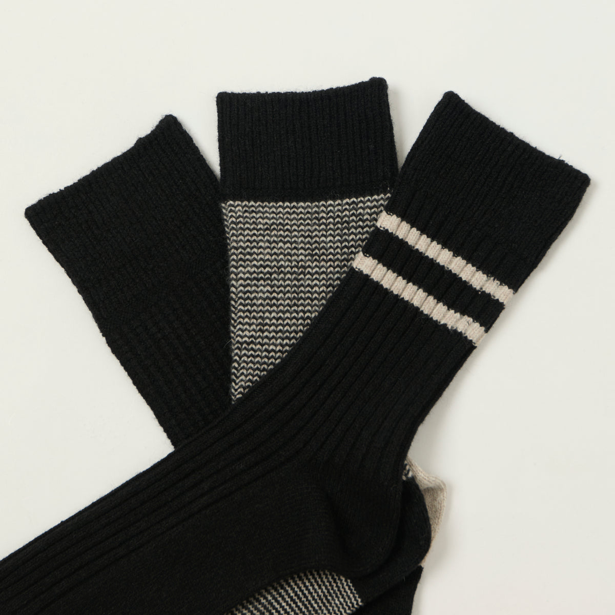 Rototo Recycled Cotton/Wool Daily 3 Pack Socks - Black/Grey