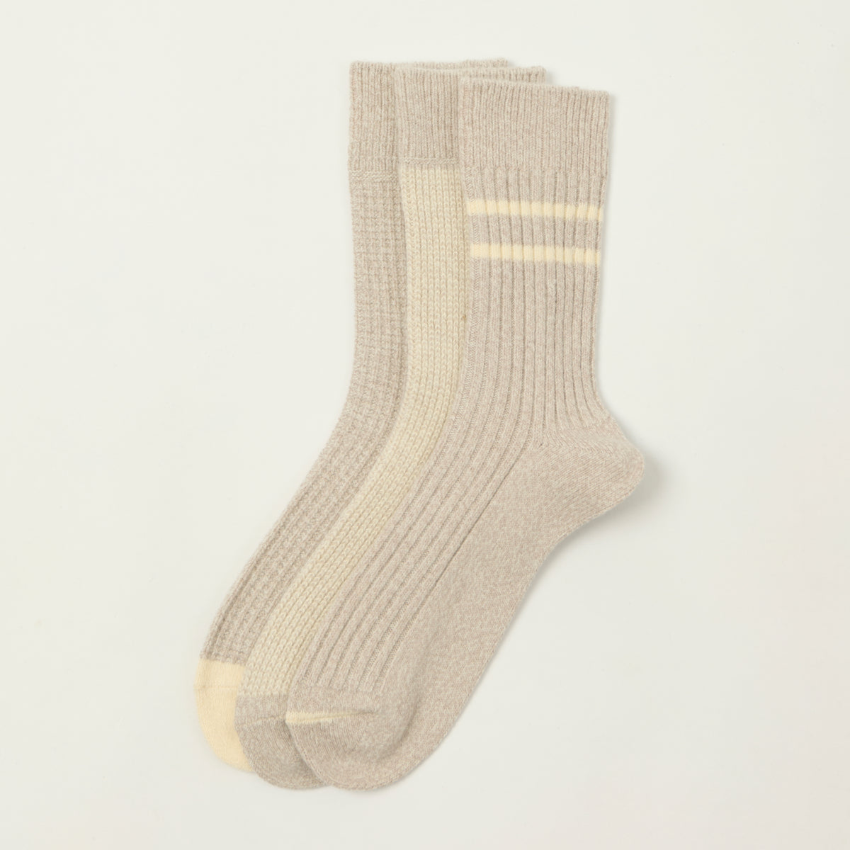 Rototo Recycled Cotton/Wool Daily 3 Pack Socks - Neutrals