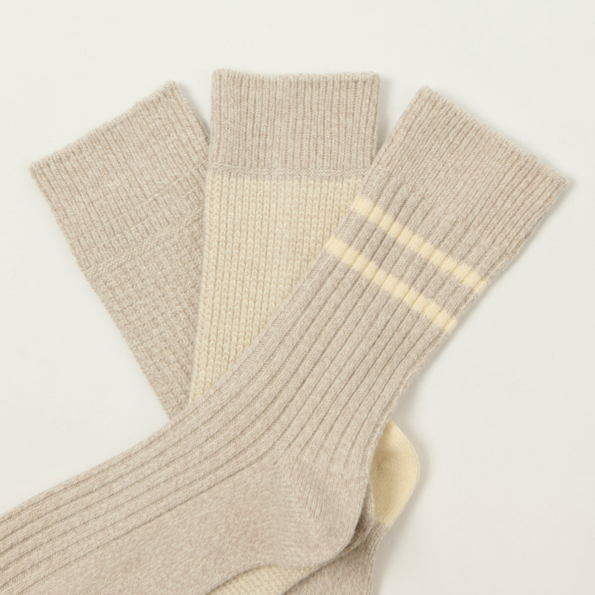 Rototo Recycled Cotton/Wool Daily 3 Pack Socks - Neutrals