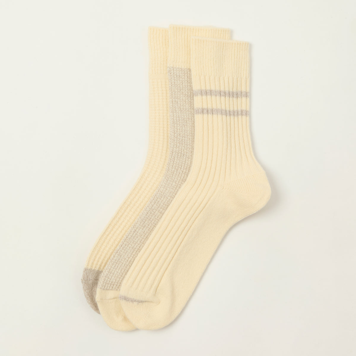 Rototo Recycled Cotton/Wool Daily 3 Pack Socks - Off White/Grey