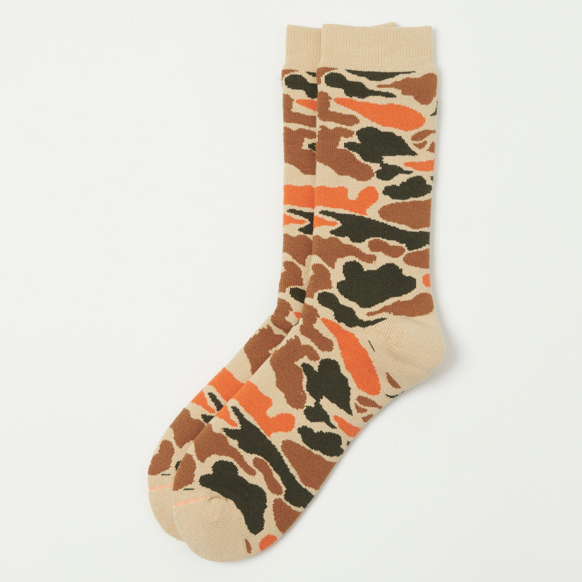 RoToTo Pile Camo Crew Sock - Beige/Orange