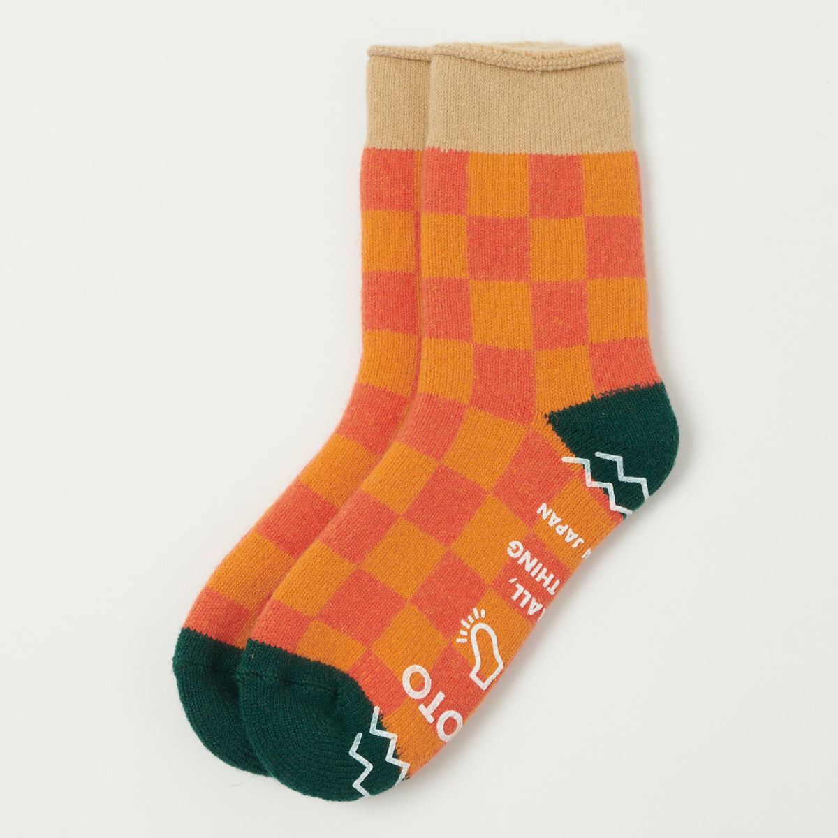 RoToTo Checkerboard Pile Room Sock - Beige/Dark Green