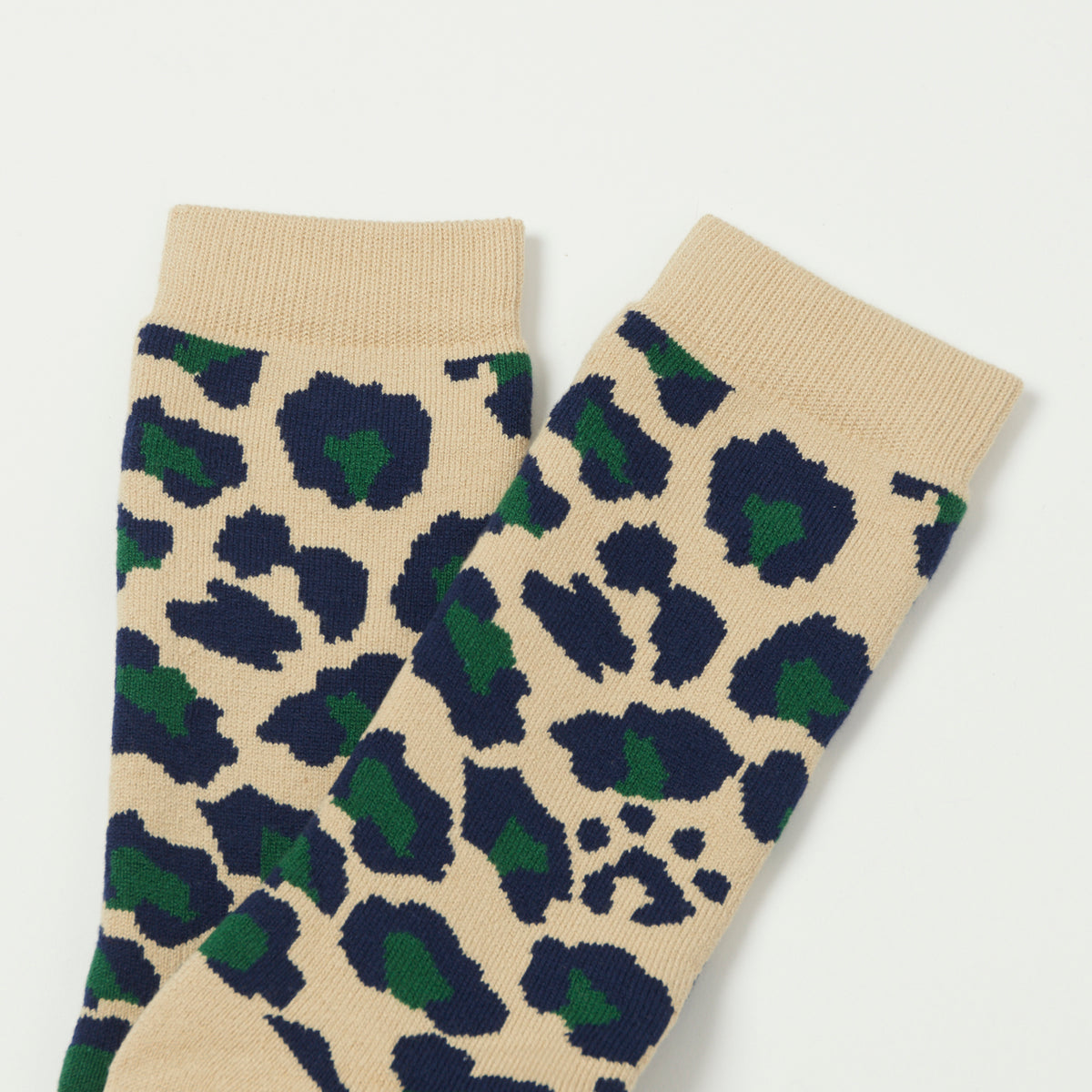 RoToTo Pile Leopard Crew Sock - Navy/Green