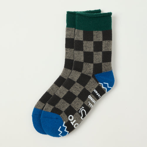 RoToTo Checkerboard Pile Room Sock - Dark Green/Blue