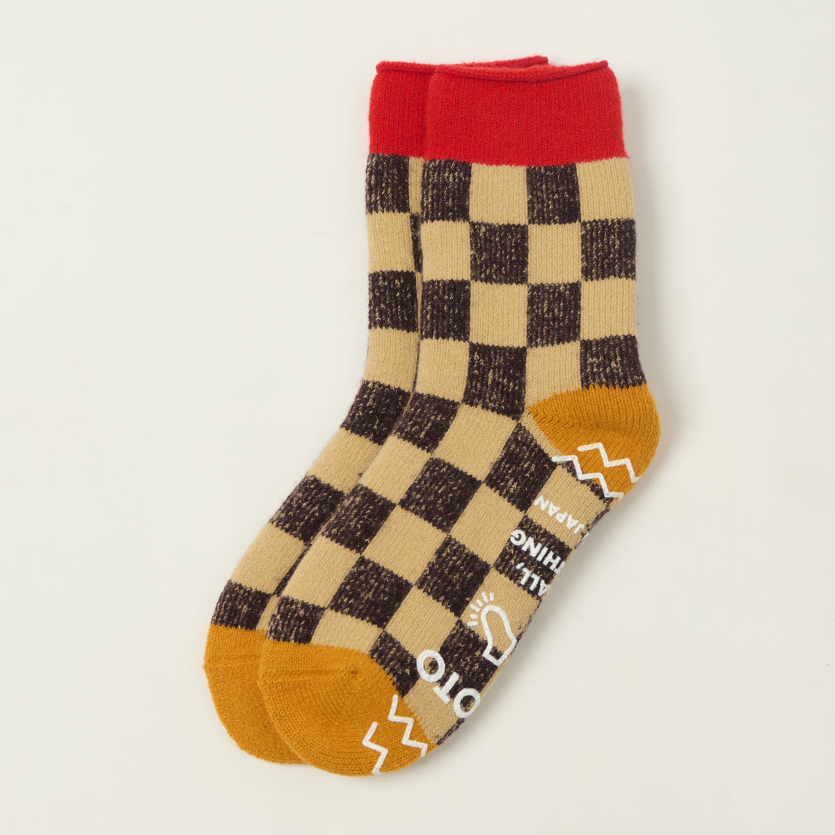 RoToTo Checkerboard Pile Room Sock - Red/Yellow