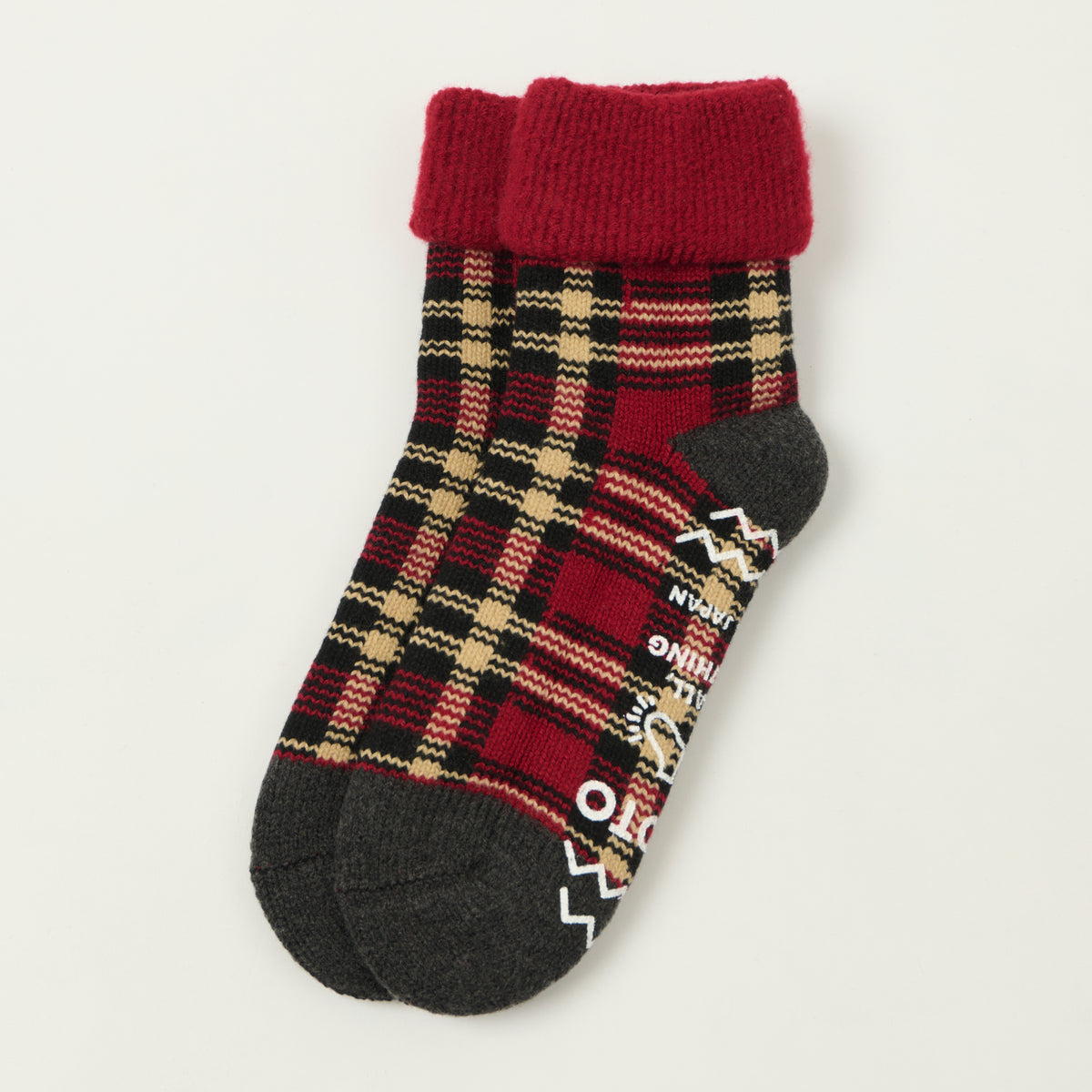 Rototo Comfy Room Socks Check - Dark Red/Black