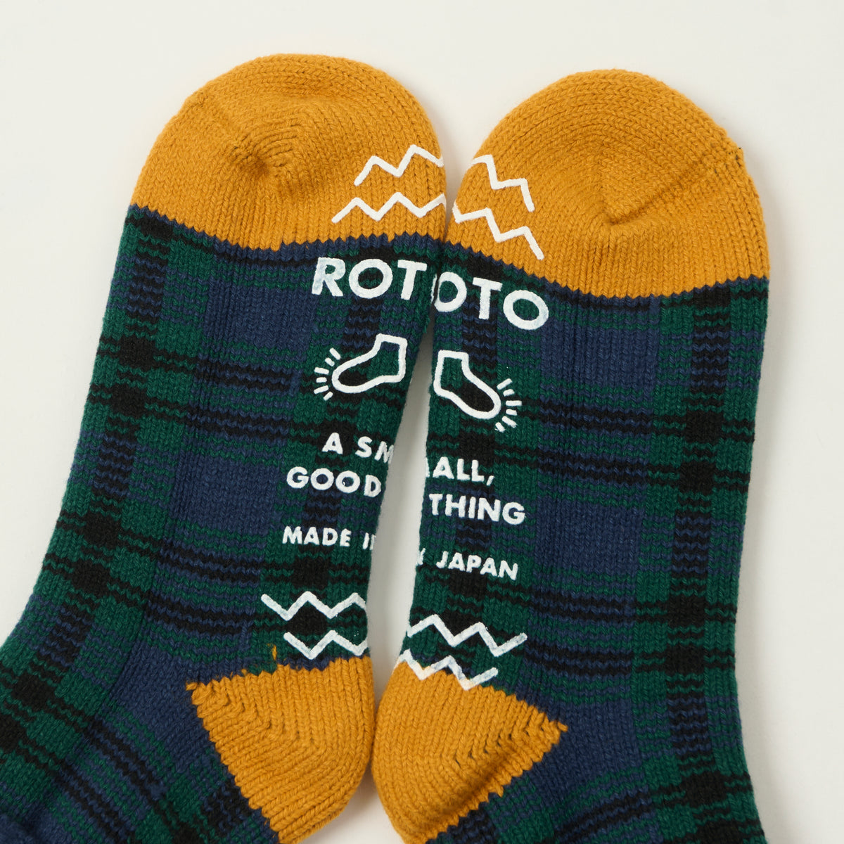 Rototo Comfy Room Socks Check - Navy/Green