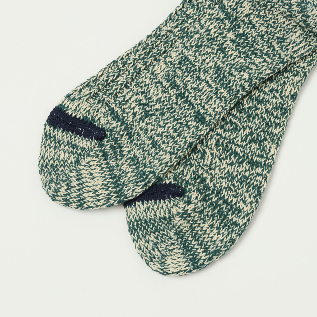 RoToTo Recycled Cotton Ribbed Crew Sock - Dark Green/Ivory