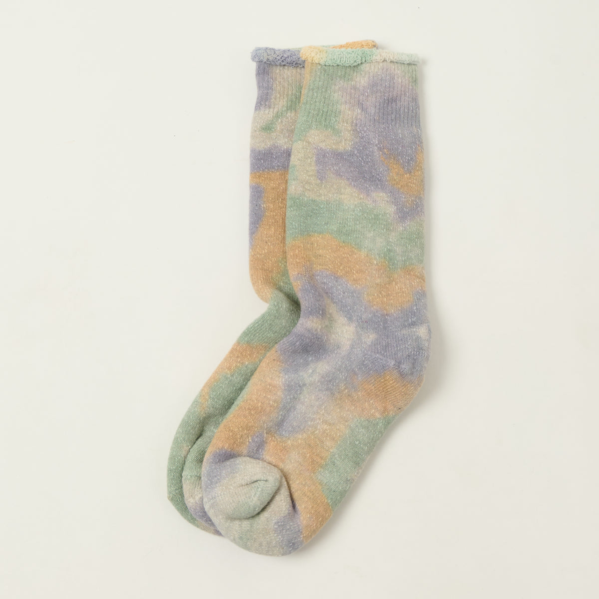 Rototo Tie Dye Pile Socks - Green/Light Pink/Purple