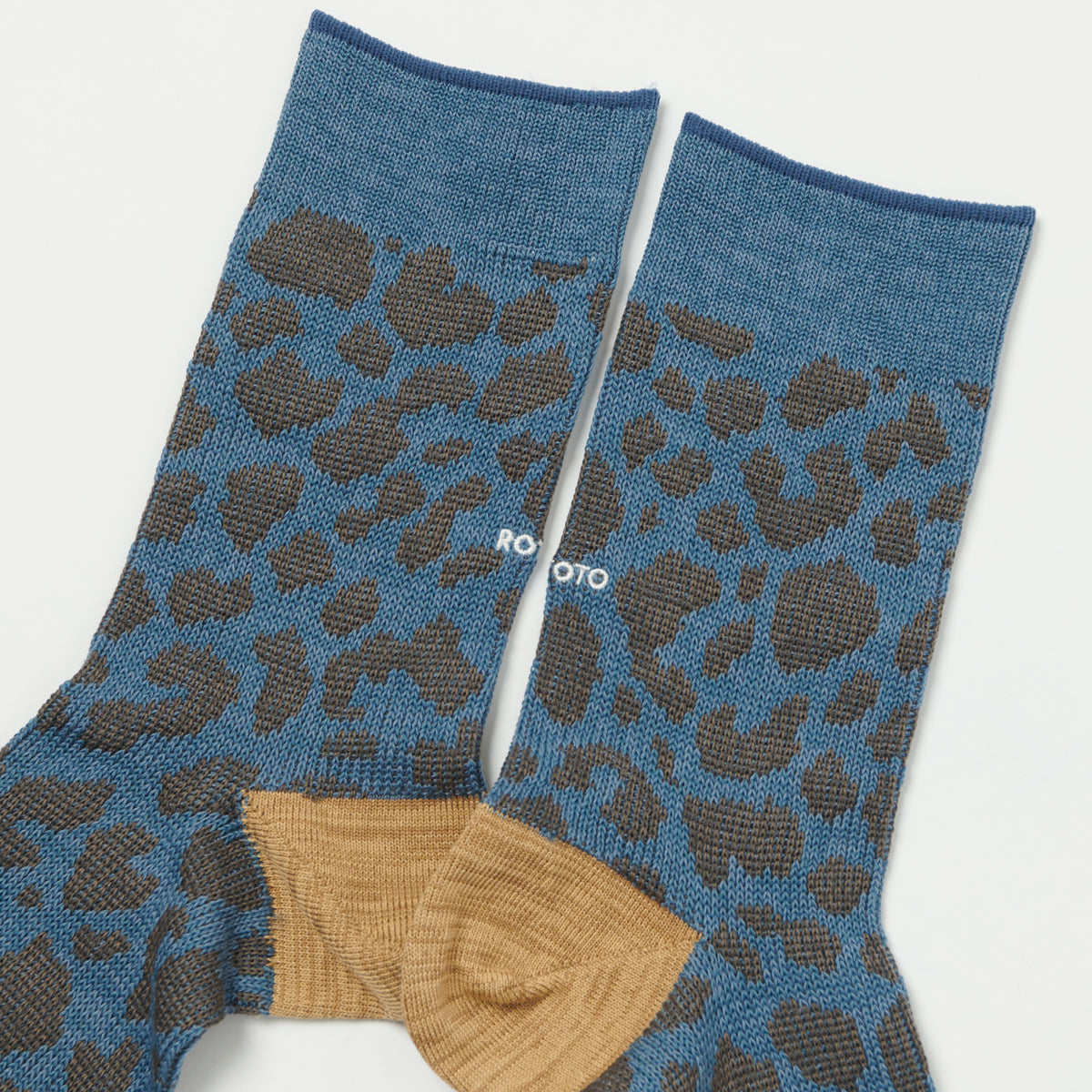 RoToTo Leopard Mini Crew Sock - Light Blue