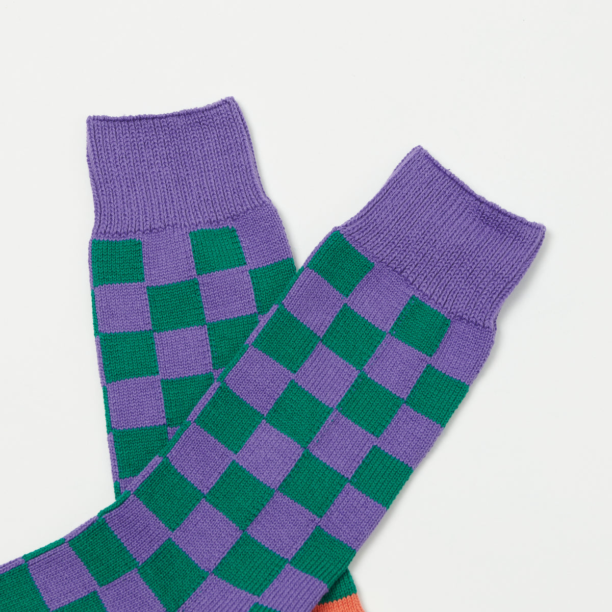 RoToTo Checkerboard Crew Sock - Purple/Green/Carrot