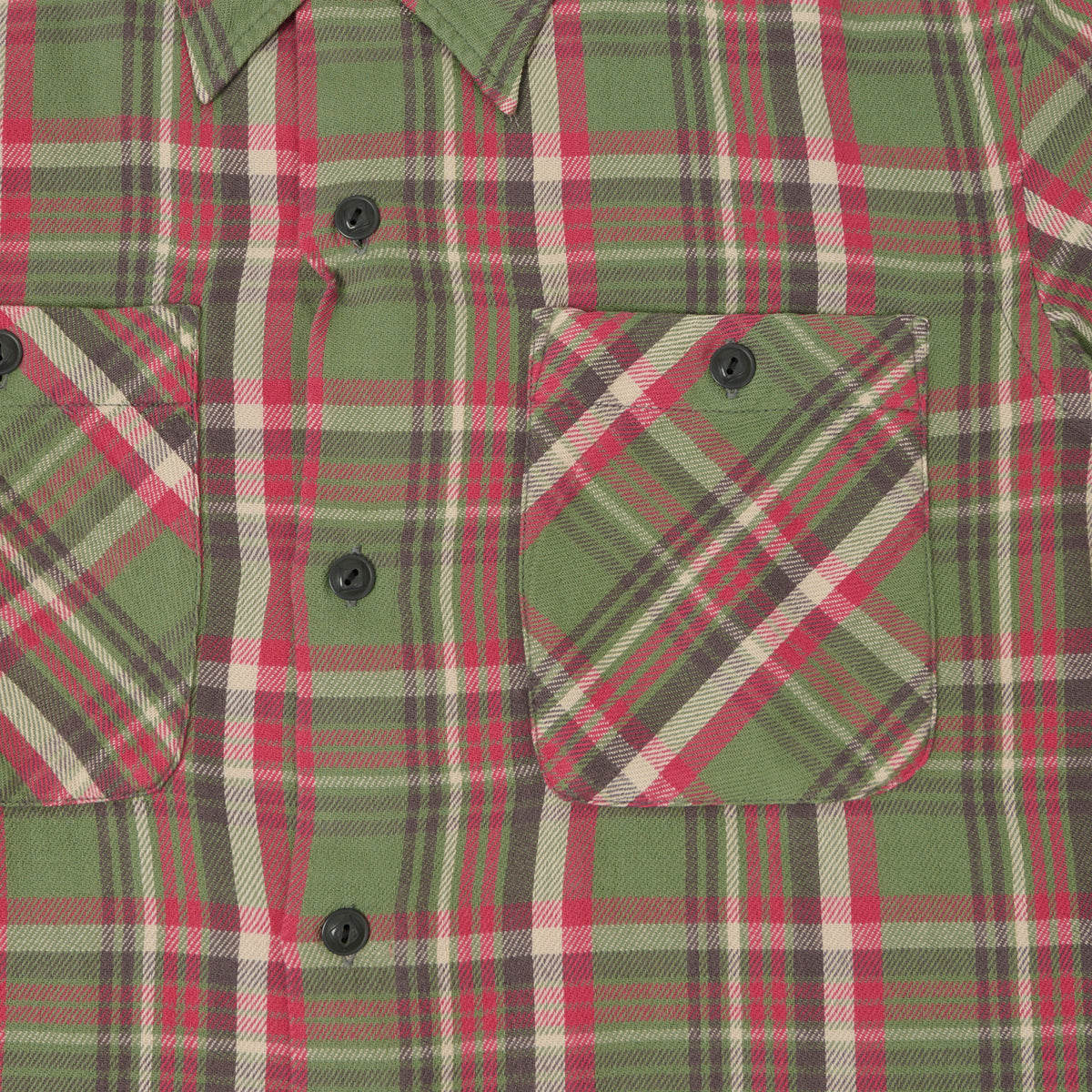 RRL Plaid Twill Camp Collar Shirt- Green/Pink