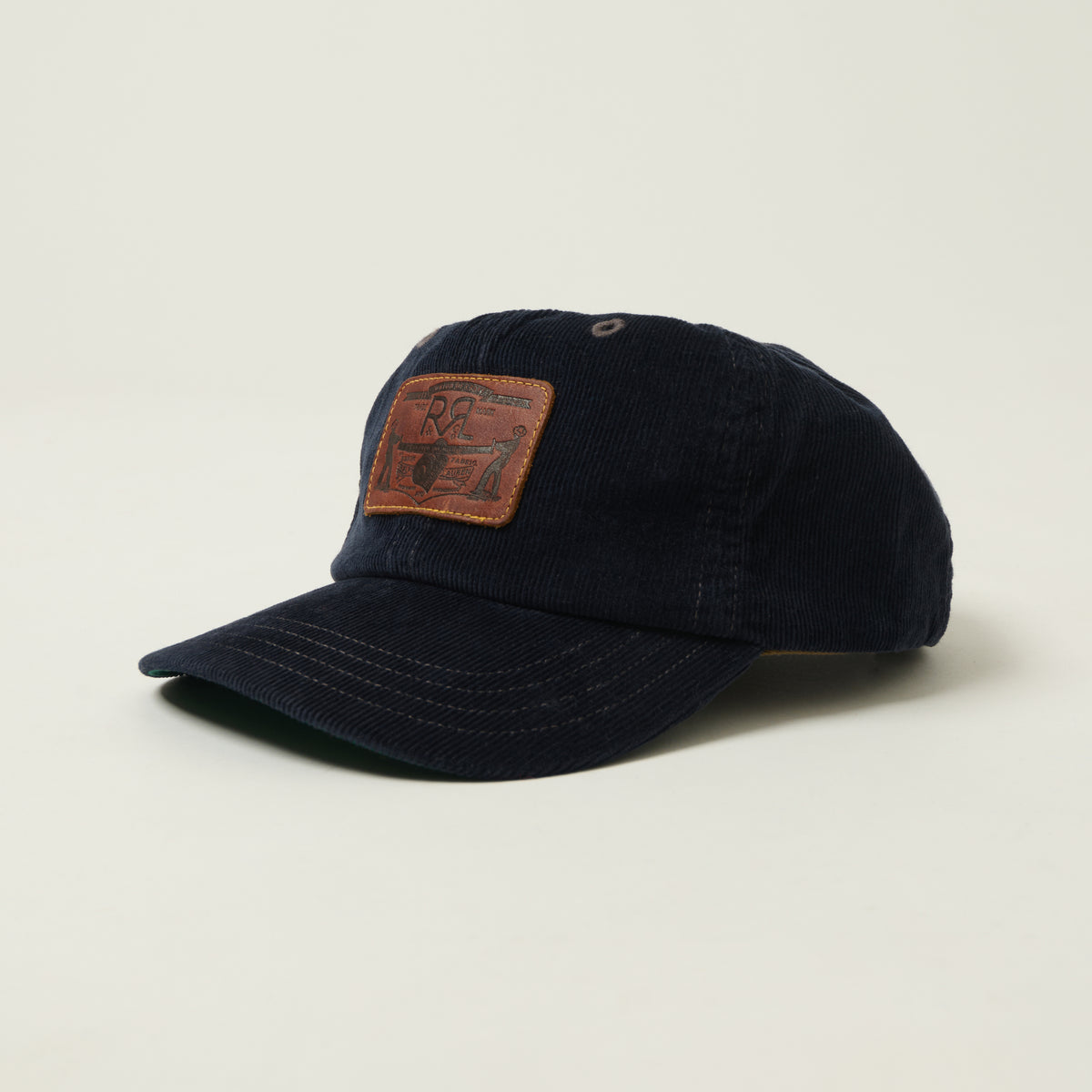 RRL Leather Patch Corduroy Trucker Cap - Navy