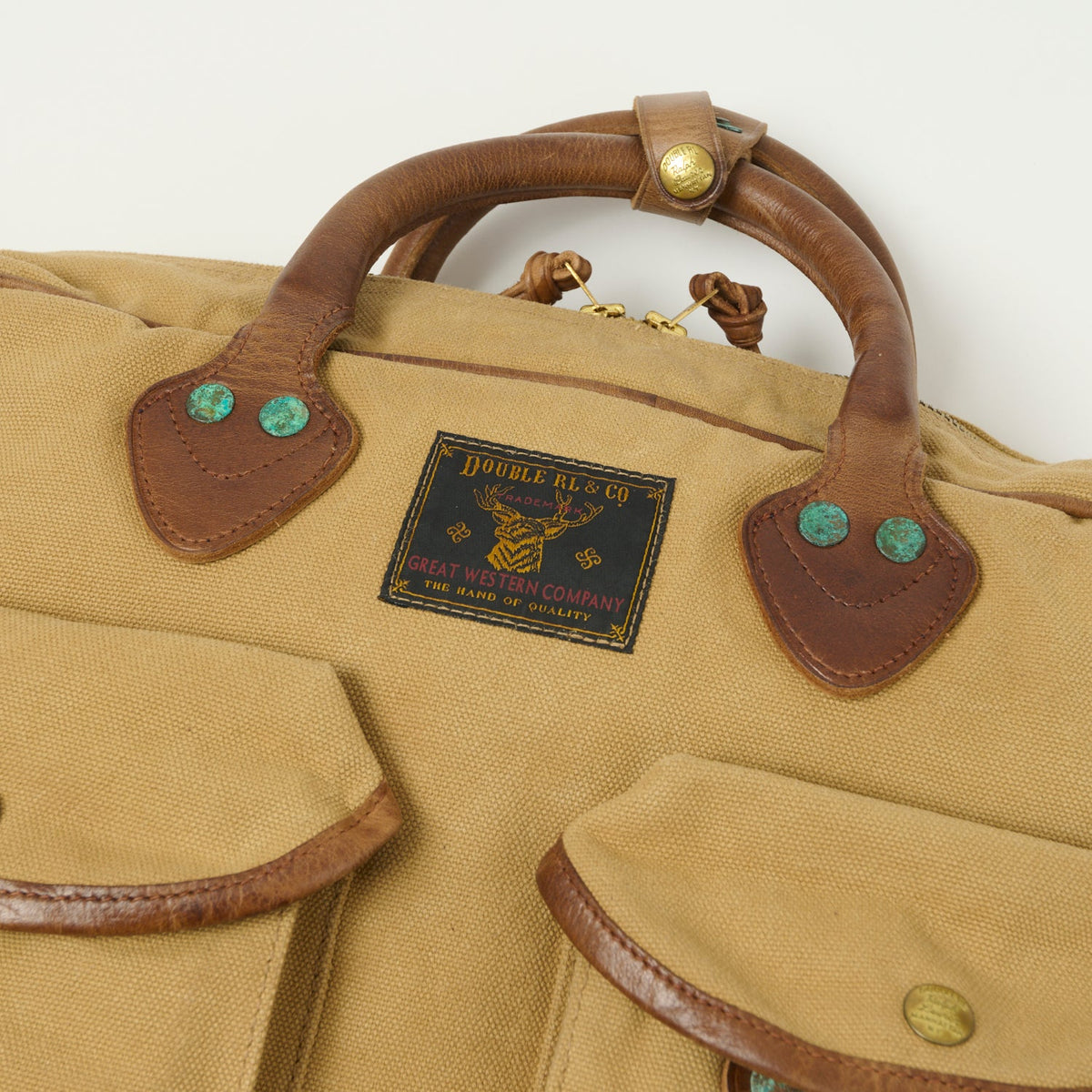 RRL Leather-Trim Canvas Briefcase - Khaki/Brown