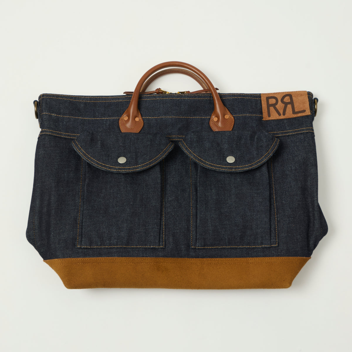 RRL Leather-Trim Denim Day Bag - Indigo