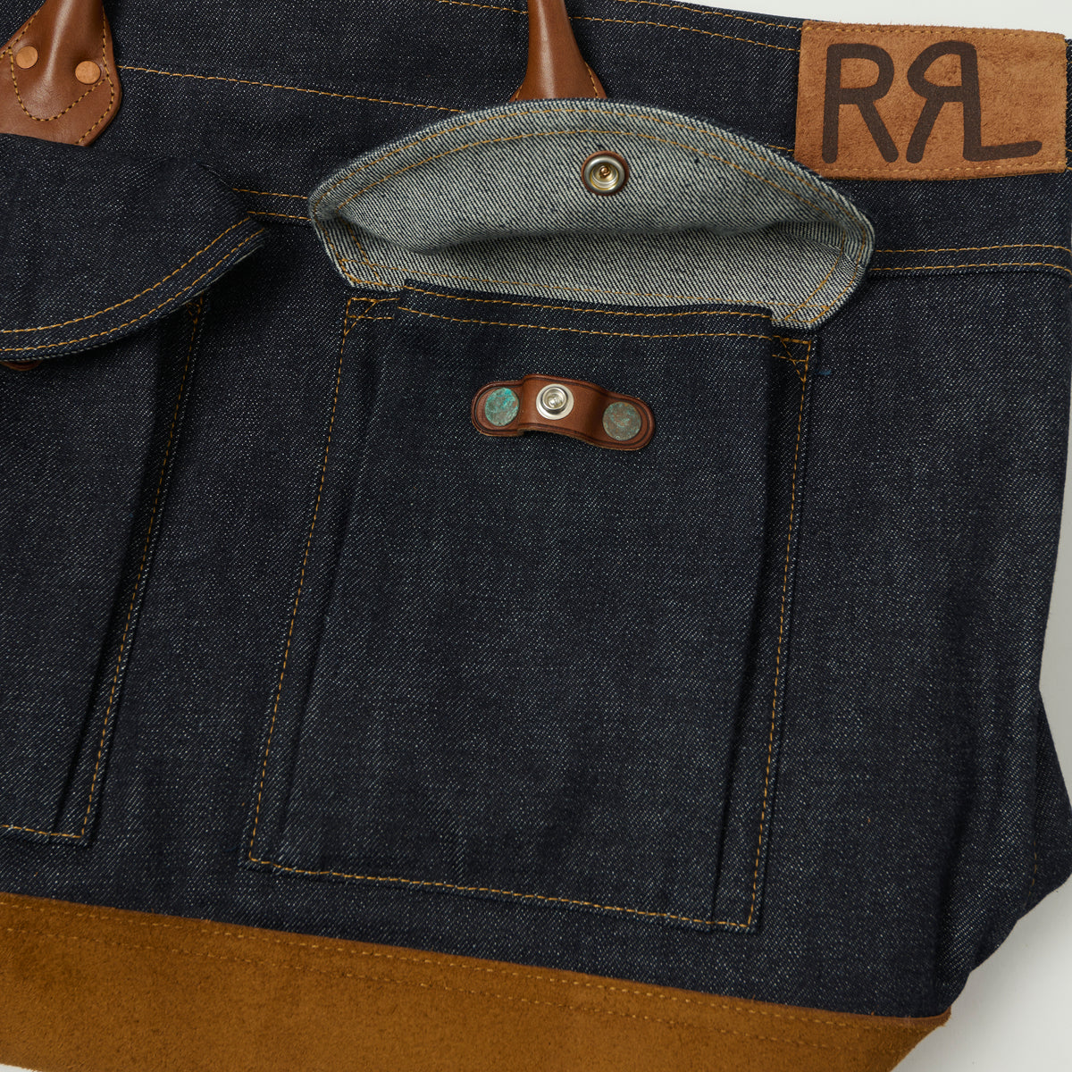 RRL Leather-Trim Denim Day Bag - Indigo