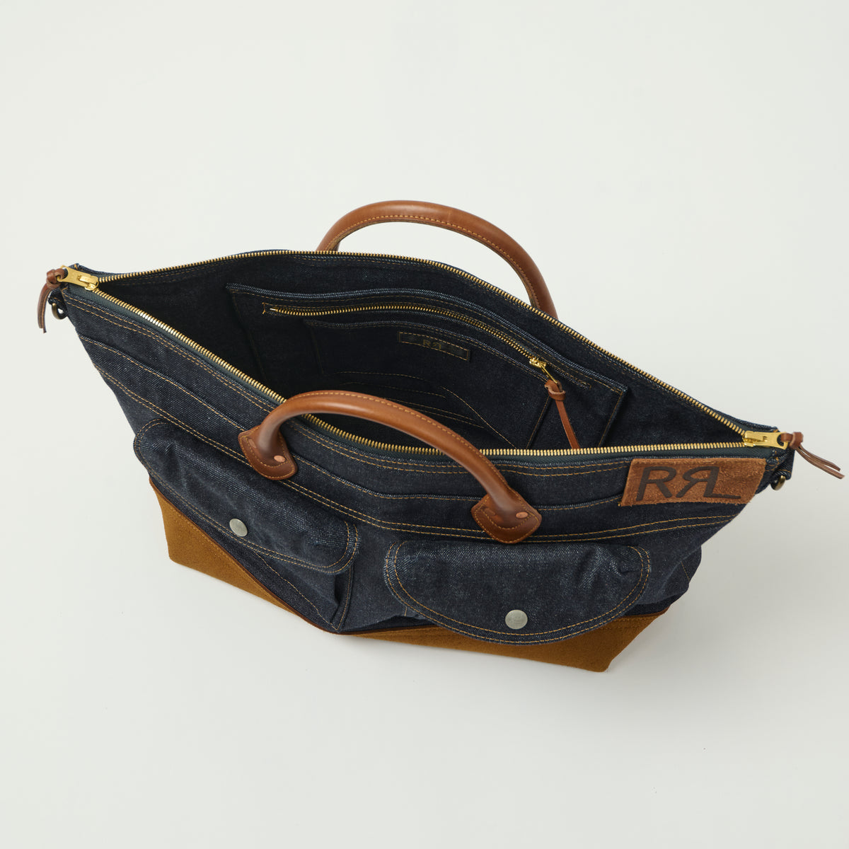 RRL Leather-Trim Denim Day Bag - Indigo