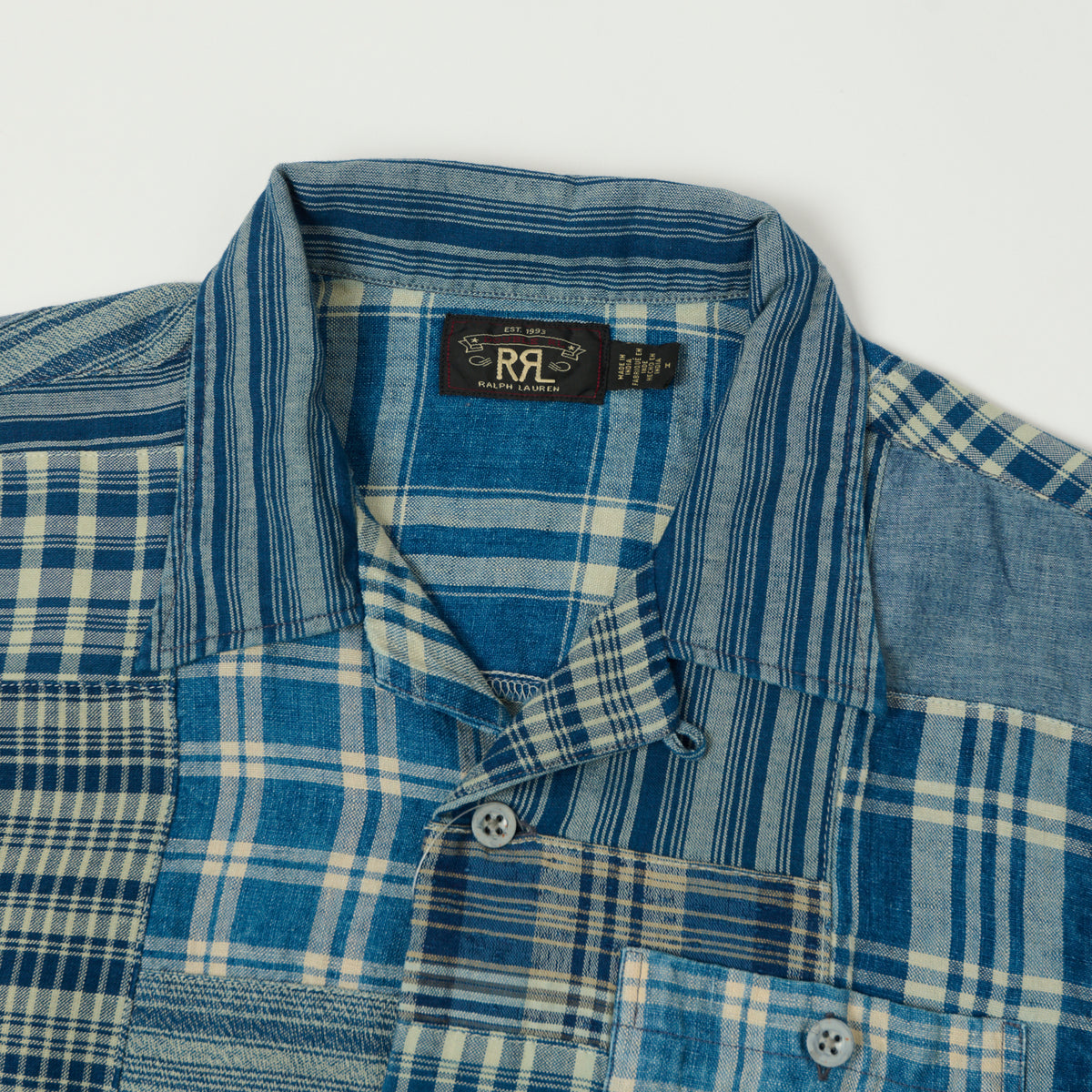 RRL Patchwork Camp Collar Shirt - Indigo