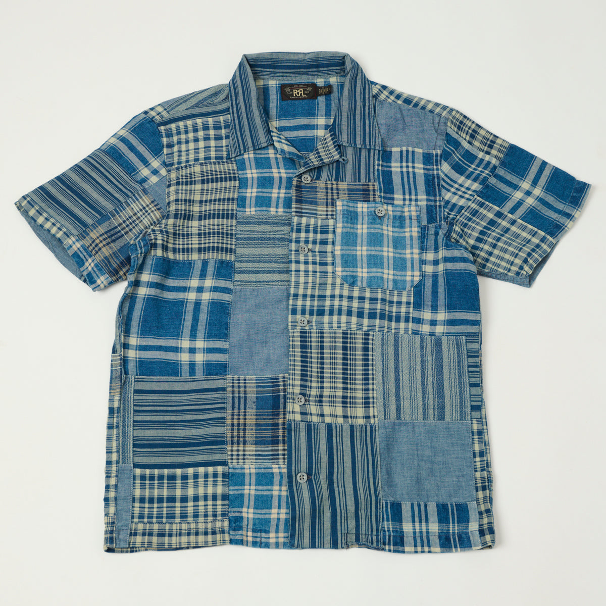 RRL Patchwork Camp Collar Shirt - Indigo