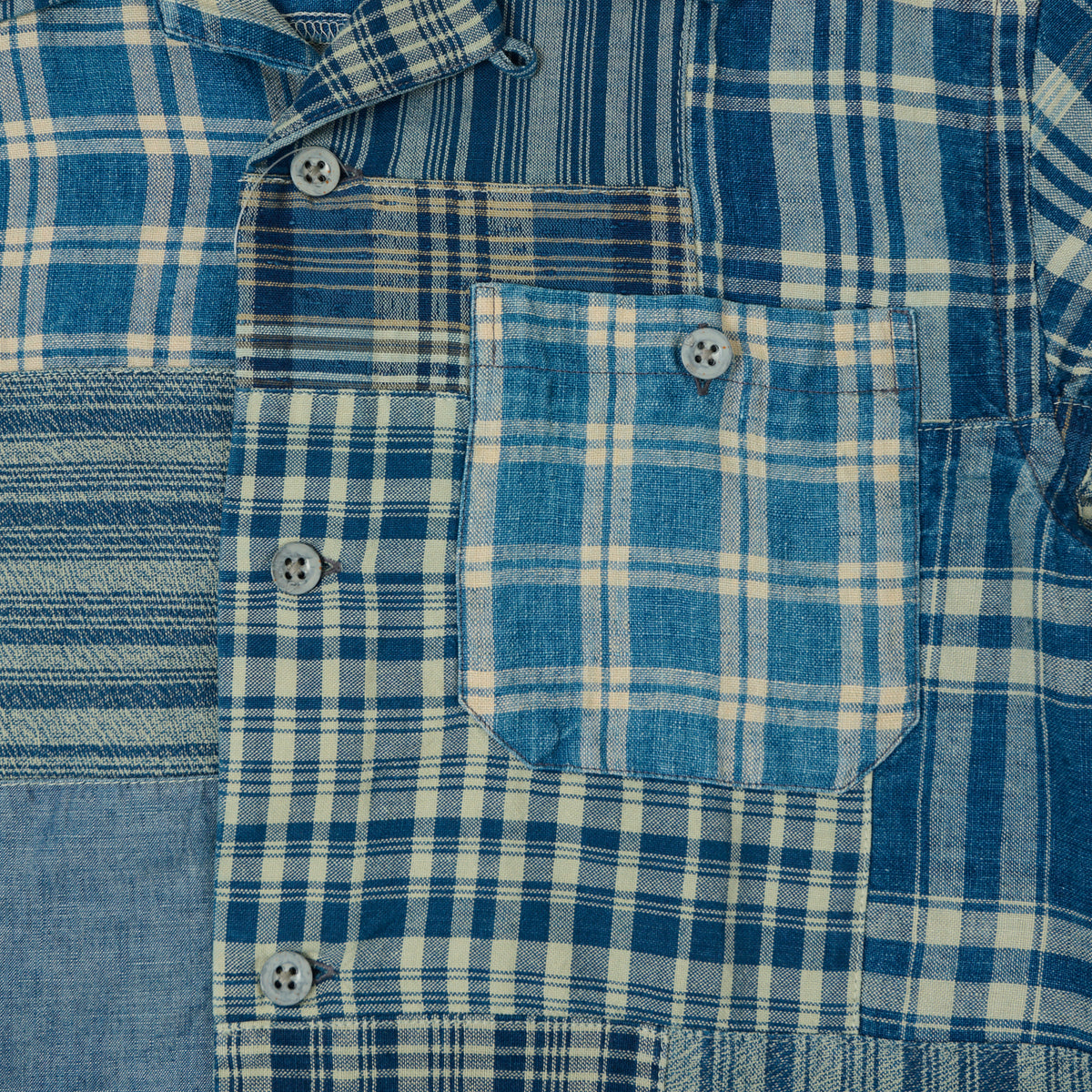 RRL Patchwork Camp Collar Shirt - Indigo