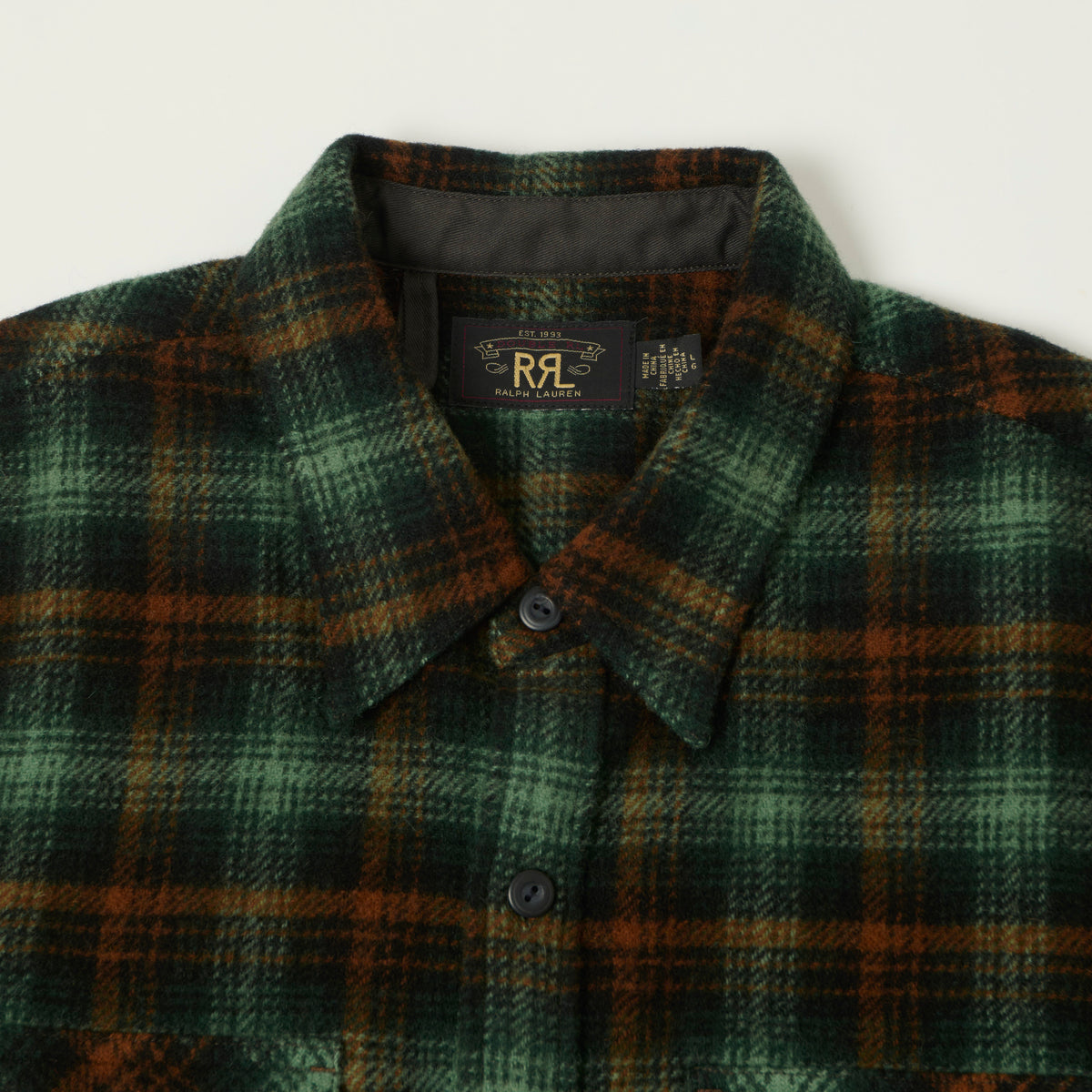 RRL Wool Twill Plaid Overshirt - Green