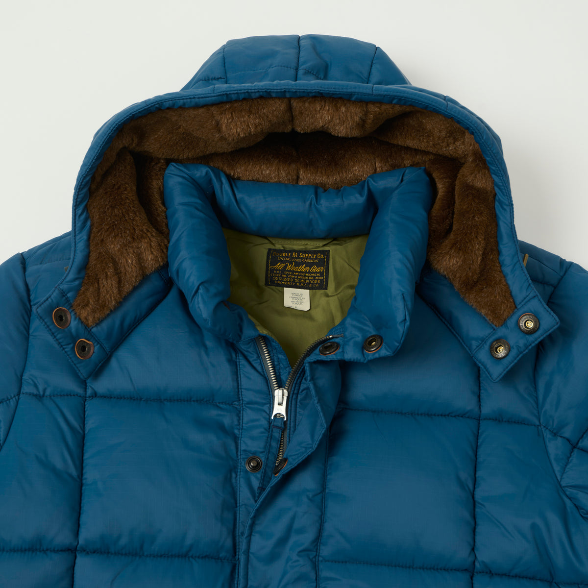RRL Quilted Ripstop Hooded Puffer Jacket - Vintage Blue