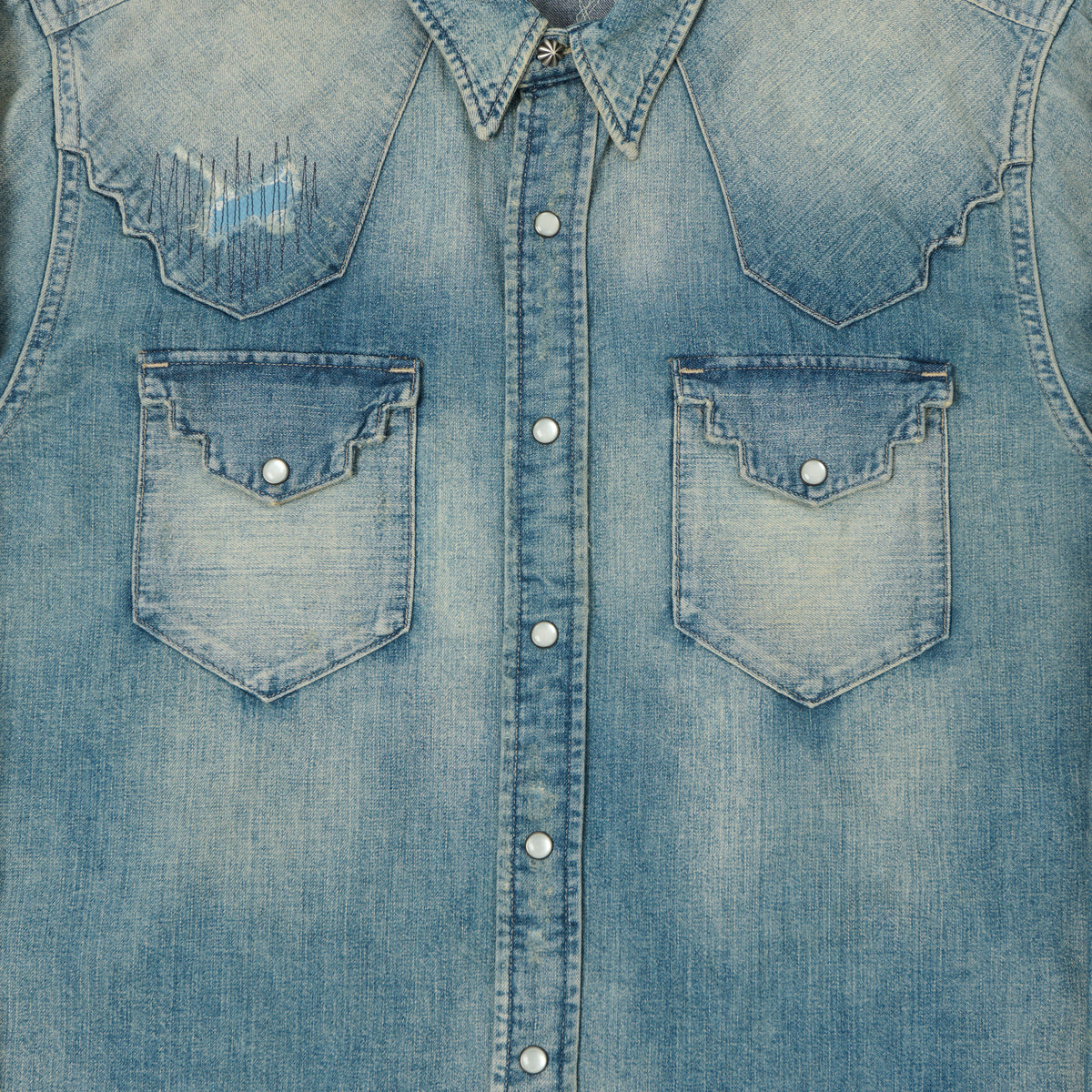 RRL Slim Fit 'Repaired' Denim Western Shirt - Addington Wash