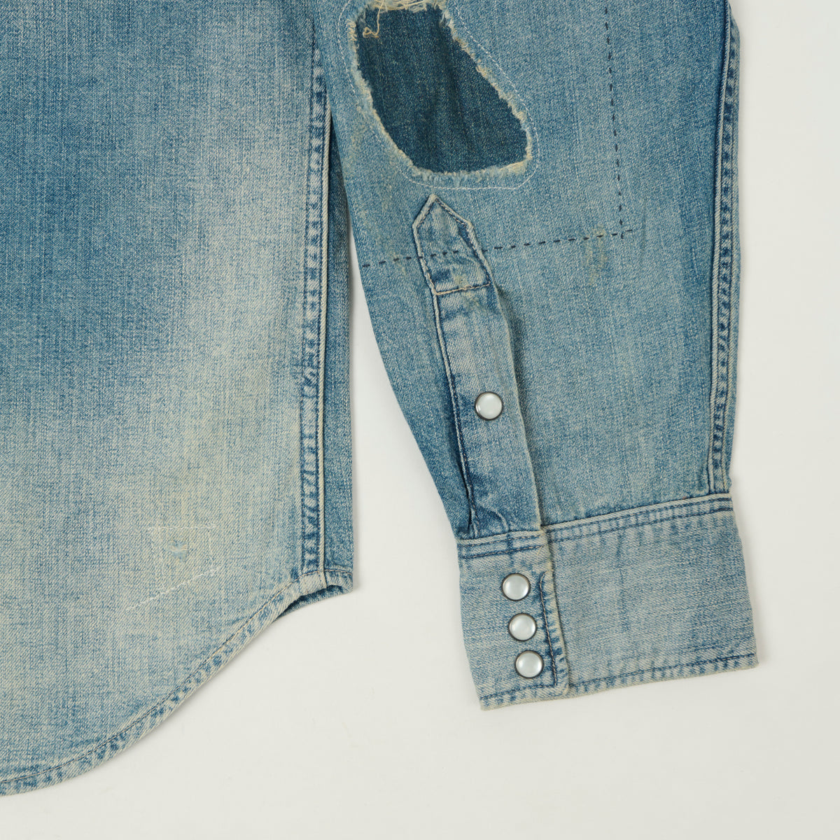 RRL Slim Fit 'Repaired' Denim Western Shirt - Addington Wash