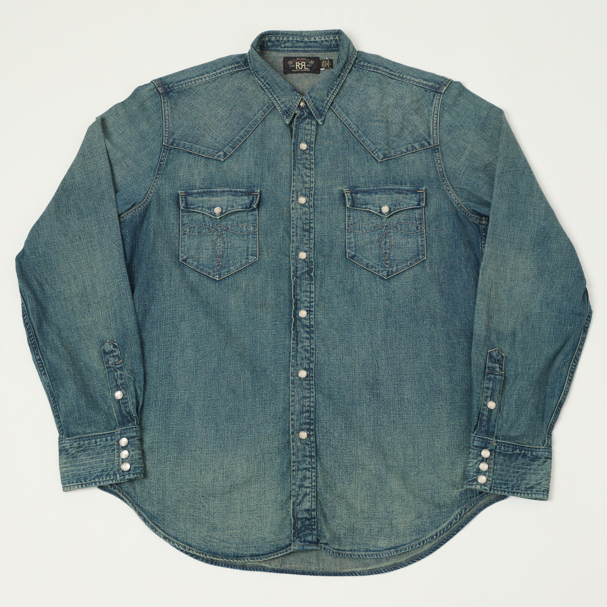 RRL Slim Fit Denim Western Shirt - Dark Wash