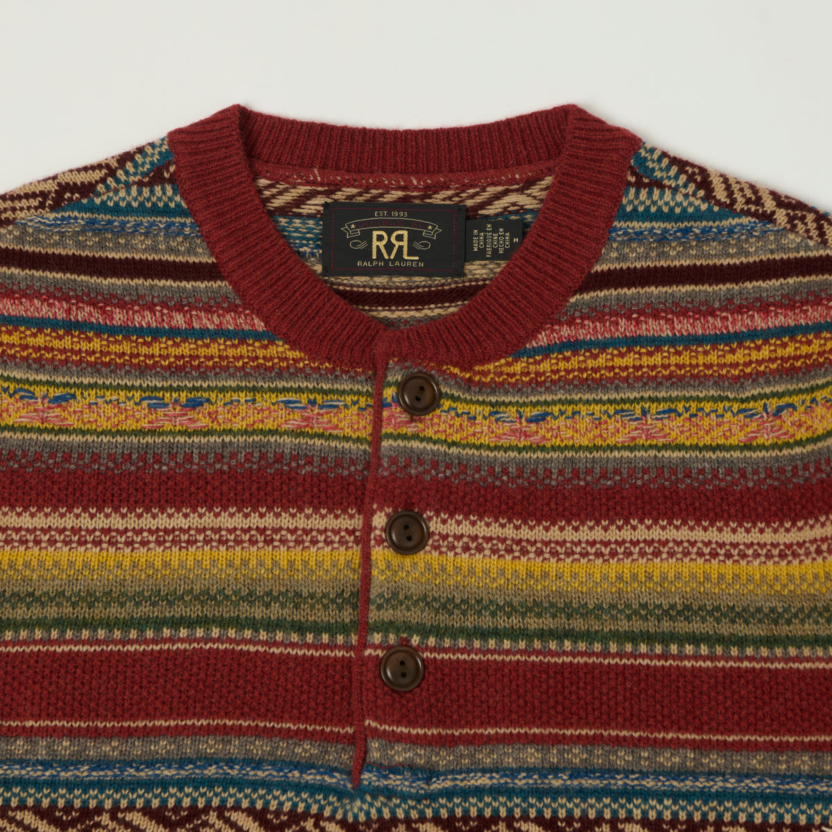 RRL Jacquard Knit Wool Henley - Red