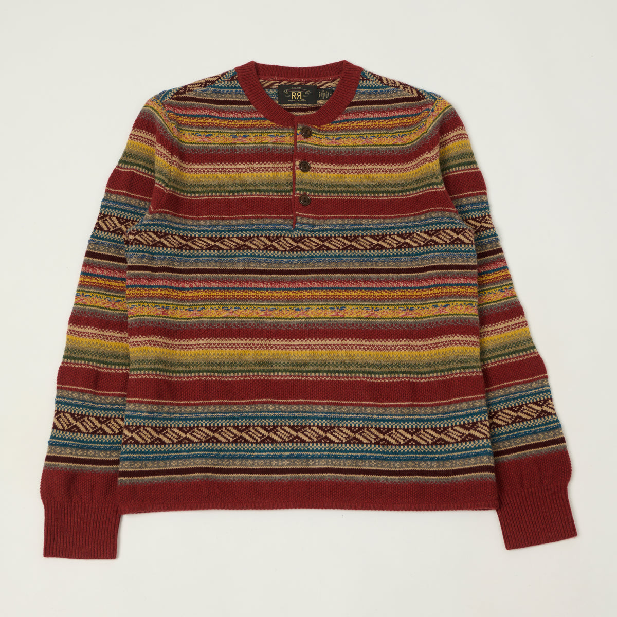 RRL Jacquard Knit Wool Henley - Red