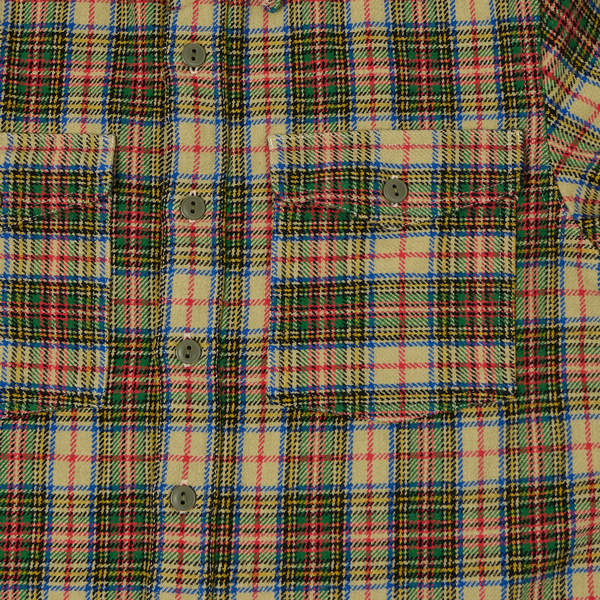 RRL 'Trek' Plaid Wool Over Shirt  - Cream/Green
