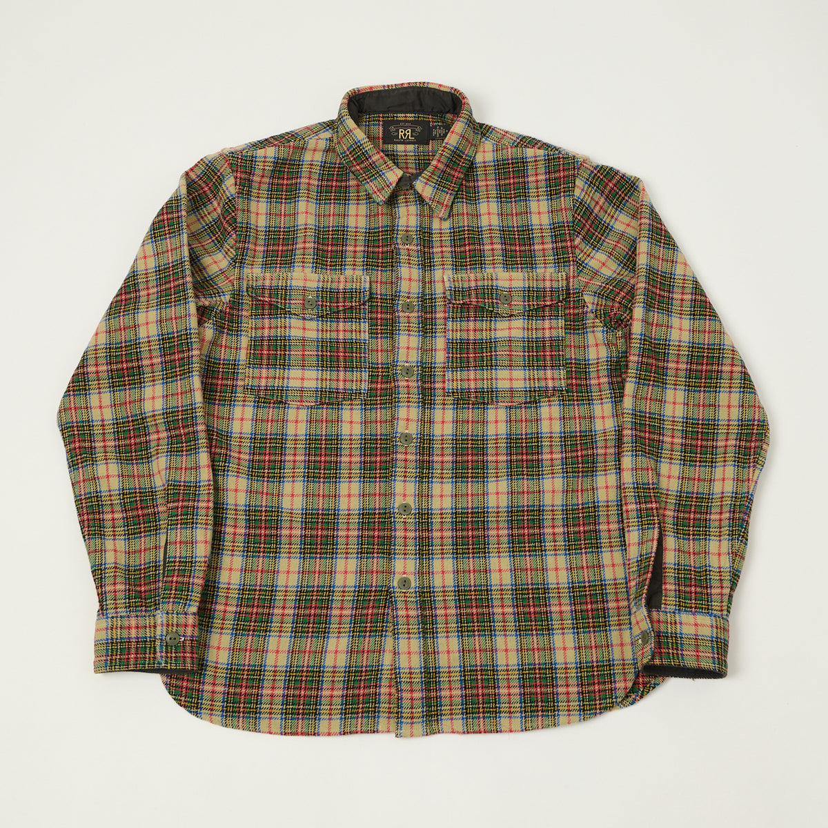 RRL 'Trek' Plaid Wool Over Shirt  - Cream/Green