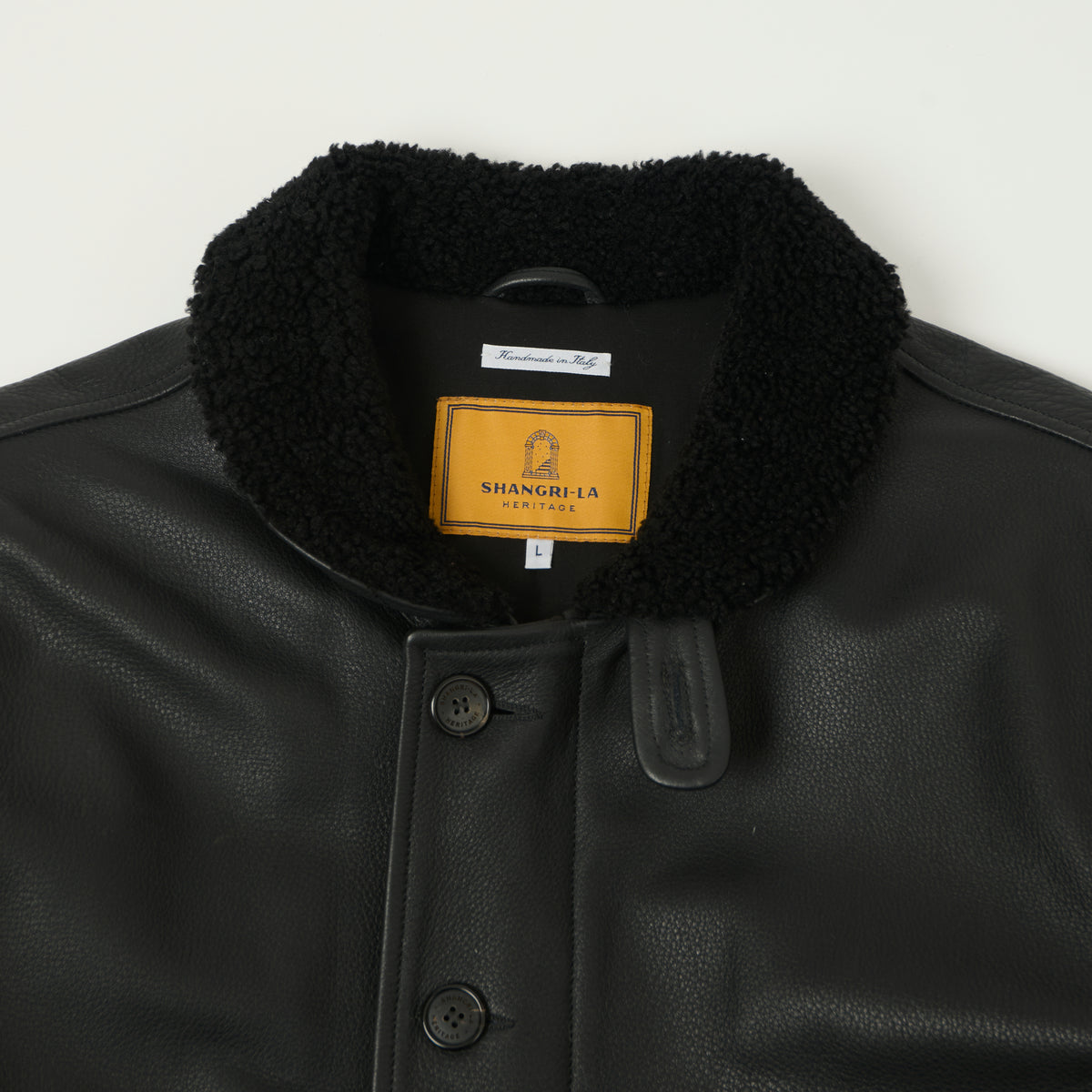 Shangri-La Heritage Aniline Leather N-1 Deck Jacket - Black