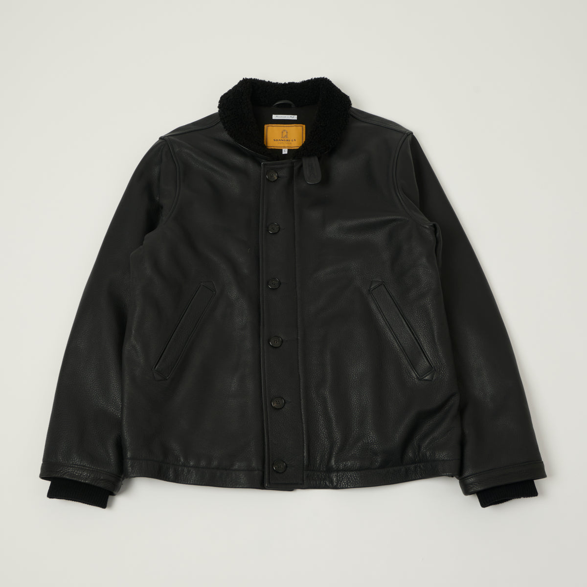 Shangri-La Heritage Aniline Leather N-1 Deck Jacket - Black