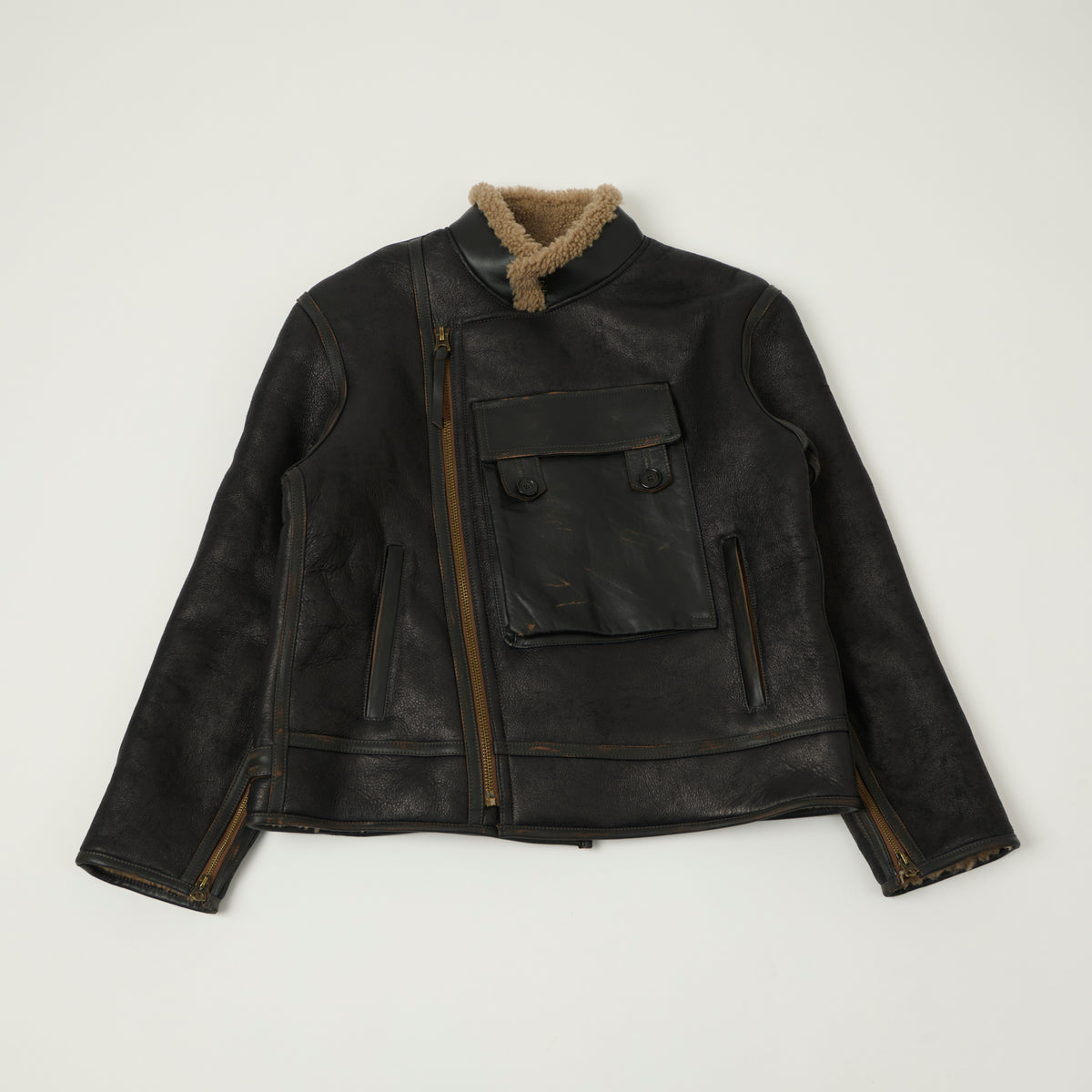 Shangri-La Heritage Swedish Motorcycle Shearling Jacket - Vintage Black