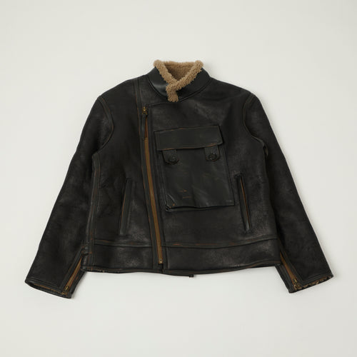 Shangri-La Heritage Swedish Motorcycle Shearling Jacket - Vintage Black