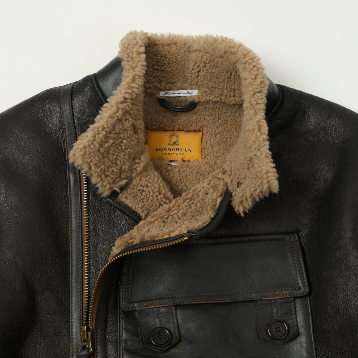 Shangri-La Heritage Swedish Motorcycle Shearling Jacket - Vintage Black